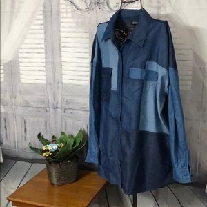 Patchwork Denim-like Longsleeve Top-Plus Lg